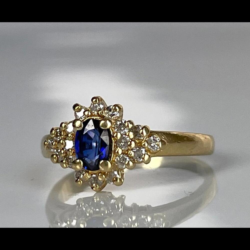 Sapphire Ring 14K Diamond Blue Sapphire Engagement Ring, 14K Yellow Gold 585